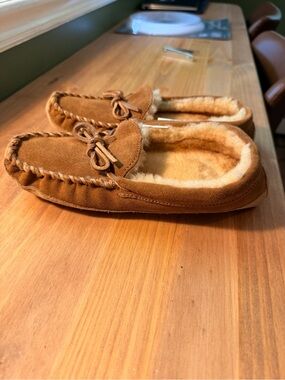L.L. Bean Kids Wicked Good Chestnut Suede Shearling Moccasins